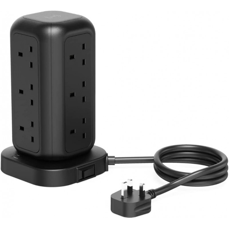 Powerology 12 Socket Multi-Port Tower HUB/Charge 17 Devices At Optimal Speed 3M