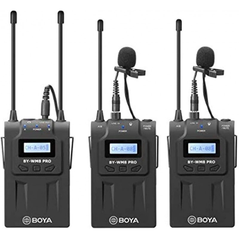 Boya By-Wm8 Pro-K2 Uhf Dual-Channel Wireless Microphone Receiver+Transmitter A+B+ Lcd Screen For Canon Nikon Sony Dslr Camera