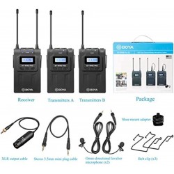Boya By-Wm8 Pro-K2 Uhf Dual-Channel Wireless Microphone Receiver+Transmitter A+B+ Lcd Screen For Canon Nikon Sony Dslr Camera