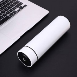 Blupebble Smart Water Bottle, With Temperature Indicator, 500ml Capacity,6 Hours Cold Insulation,Stainless Steel Strainer,White