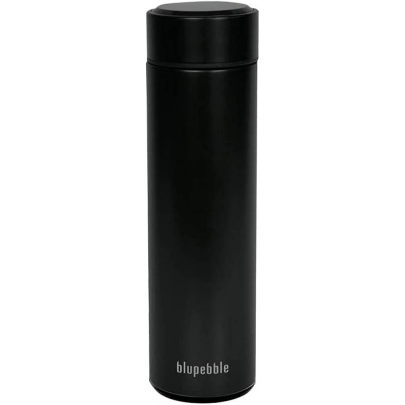 Blupebble Smart Water Bottle, With Temperature Indicator,500ml Capacity,6 Hours Cold Insulation,Stainless Steel Strainer, Black