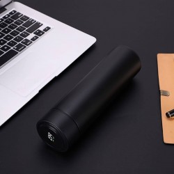Blupebble Smart Water Bottle, With Temperature Indicator,500ml Capacity,6 Hours Cold Insulation,Stainless Steel Strainer, Black