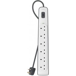 Belkin 6 Way/6 Plug Surge Protection Strip With 2 Meters Cord Length - Heavy Duty Electrical Extension Socket