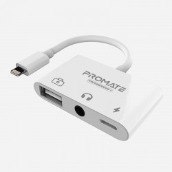 Promate 3-IN-1 HUB FOR LIGHTNING TO 3.5MM JACK USB 3.0 PORT AND LIGHTNING CHARGING PORT