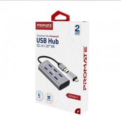 Promate Aluminium Alloy Powered USB Hub • 7 USB 3.0 Ports • USB-C Adaptor • 5Gbps Transfer Rate • Data & Charge