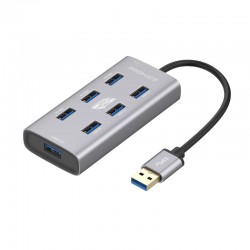 Promate Aluminium Alloy Powered USB Hub • 7 USB 3.0 Ports • USB-C Adaptor • 5Gbps Transfer Rate • Data & Charge