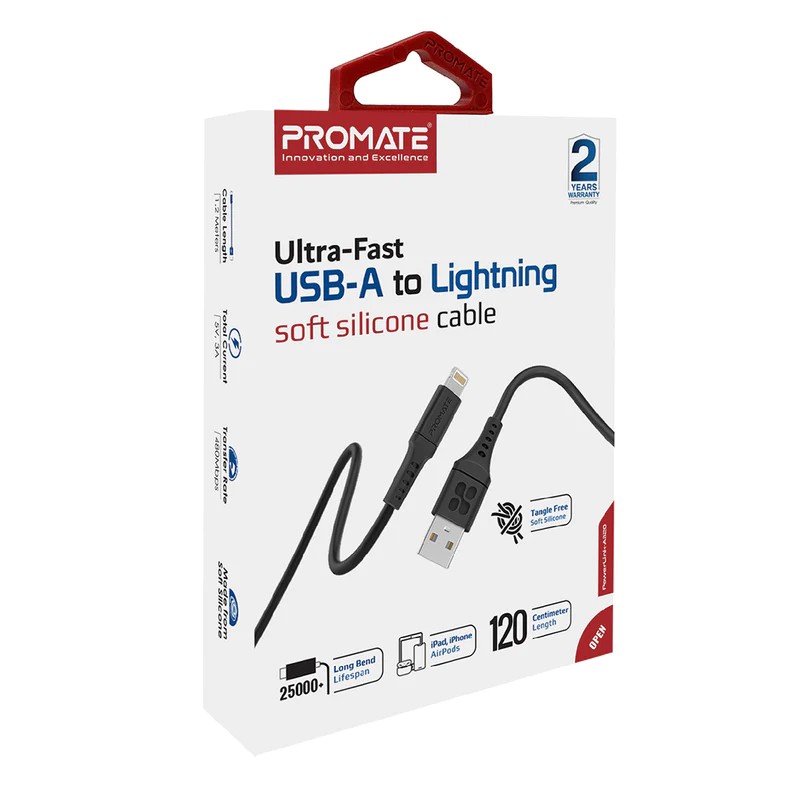 Promate Ultra-Fast USB-A to Lightning Soft Silicon cable