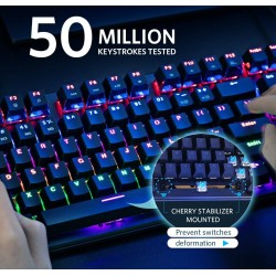 ABKONCORE 100% Mechanical Hot Swappable Gaming Keyboard K595,Wired USB Rainbow LED Backlit