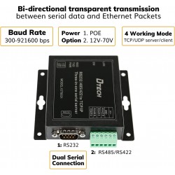 DTECH Serial to Ethernet Converter Adapter RS232 RS422 RS485 to TCP IP Device Server Supports